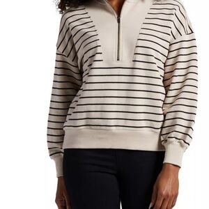 JAG Jeans Cream and Black Striped Half-Zip Pullover
